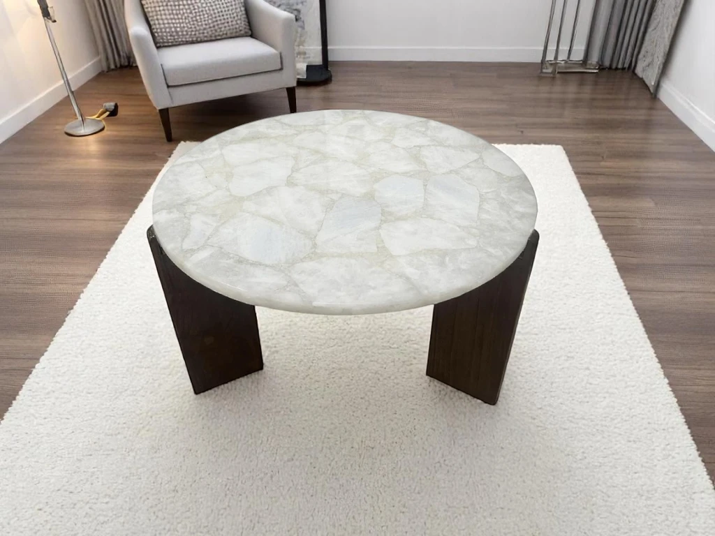 Elegant Round White Quartz Agate Sofa Table for Living Room
